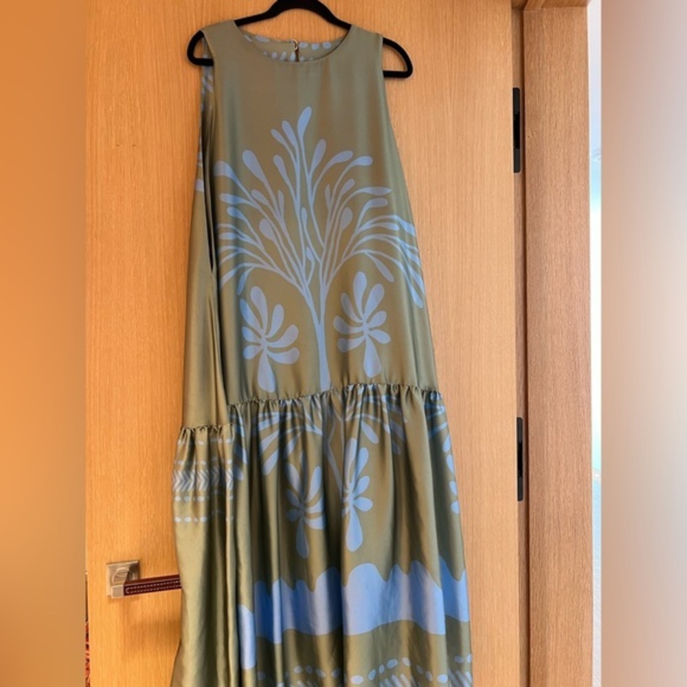 Nidodileda Green Floral Print Maxi Dress Oversized Size M/L Coastal Grandma